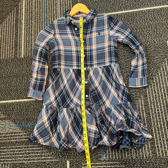 Polo Ralph Lauren Navy Plaid Girls 5 Button Down Shirt Dress Flannel - Picture 9 of 12